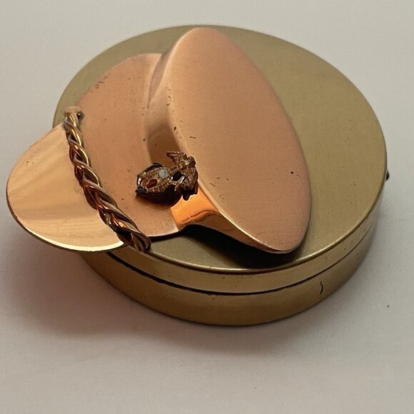 Vintage Sweetheart Compact WW2 Era USMC Military Hat Copper Brass Marines - Picture 10 of 16